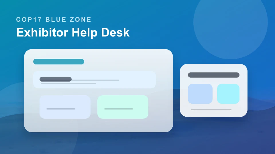 Illustrated preview of the COP17 exhibitor help desk portal.